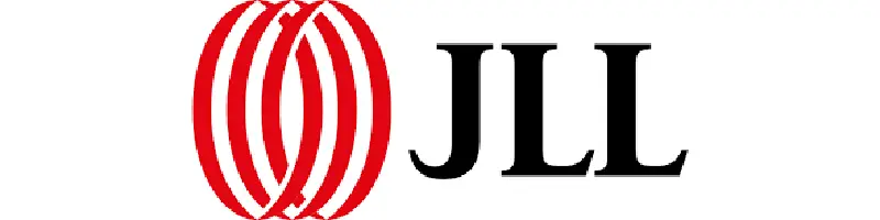 JLL logo with a red interlocking circular emblem beside bold black letters JLL