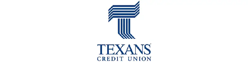 Texans Credit Union logo: a stylized blue 'T' with horizontal lines above the wordmark 'Texans Credit Union'